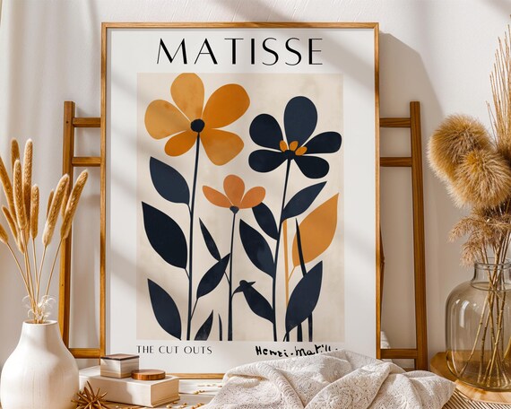 Henri Matisse Inspired Bold Black and Gold Floral Cutout Print