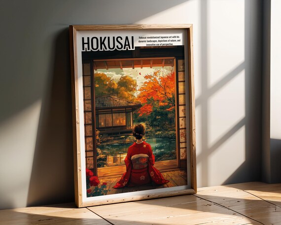 Hokusai Autumn Tea House Geisha Scene Serene Japanese Poster