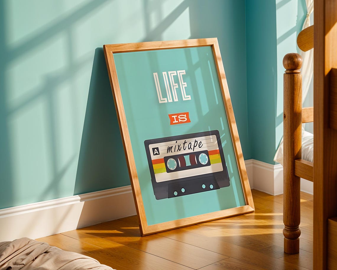 Life Is a Mixtape Retro Cassette Tape Quote 80s Music Poster