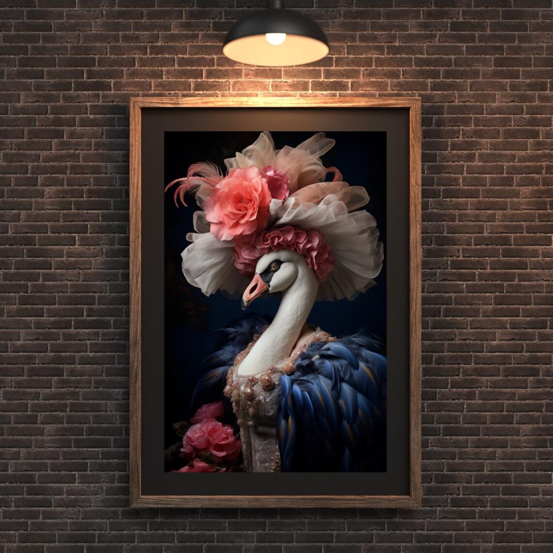 Swan in Floral Headdress Baroque Whimsical Animal Portrait Poster