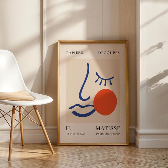 Matisse Style Abstract Face Print Minimalist Line Art With Orange Circle Bold Modern Wall Parisian Poster Dcor Office Kitchen