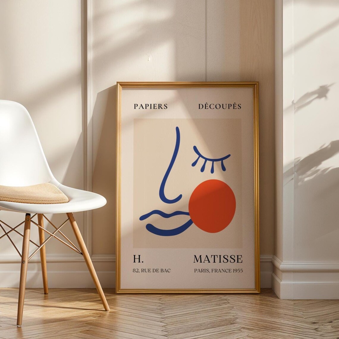 Matisse Style Abstract Face Line Art Print Orange Circle Parisian Decor