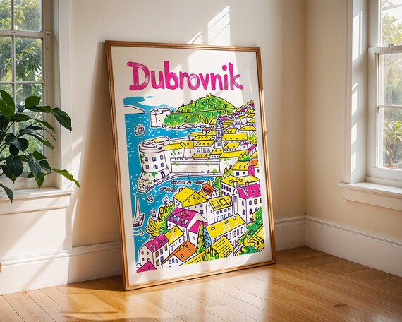 Dubrovnik Croatia Handdrawn Colourful Old Town Travel Poster