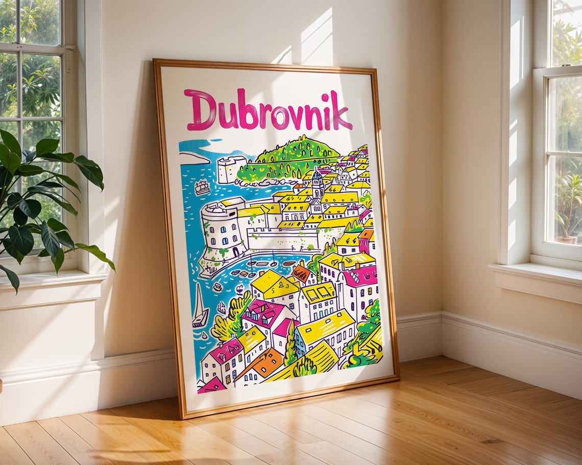 Dubrovnik Croatia Handdrawn Colourful Old Town Travel Poster