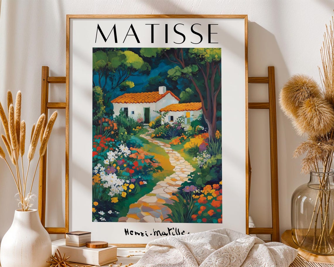 Henri Matisse Inspired Mediterranean House Print Vibrant Garden Scene European Cottage Wall Art Boho Travel Home Decor