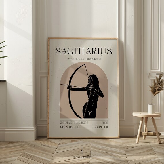 Sagittarius Wall Art Astrology Poster Zodiac Minimal Decor Boho Gift For Lover