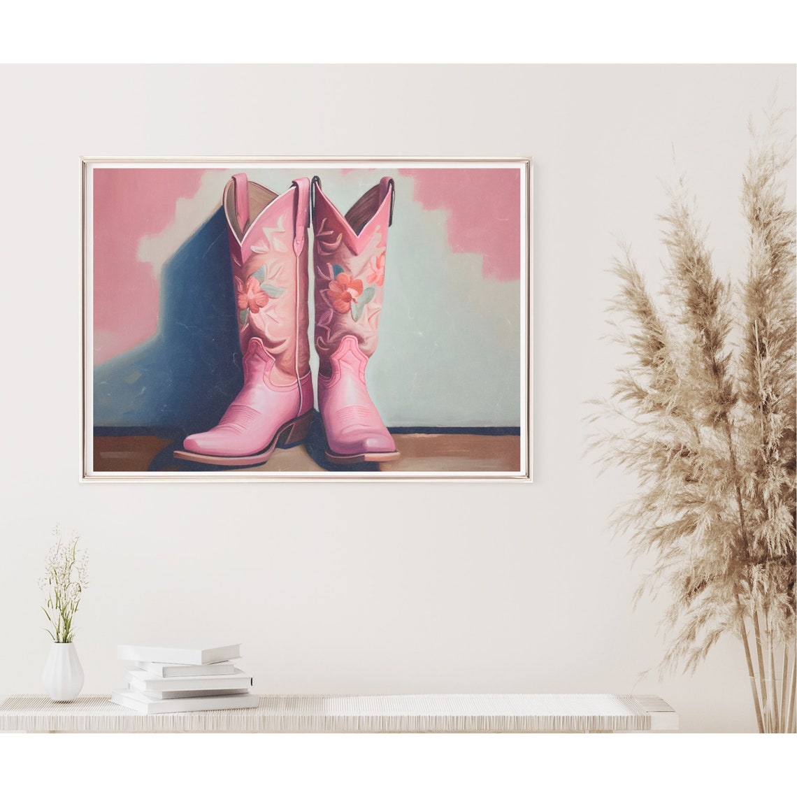 Pink Cowboy Boots Print Preppy Western Wall Art Trendy Pink Oil Painting Coastal Cowgirl Art Girly Western Wall Art Instant - Image 2