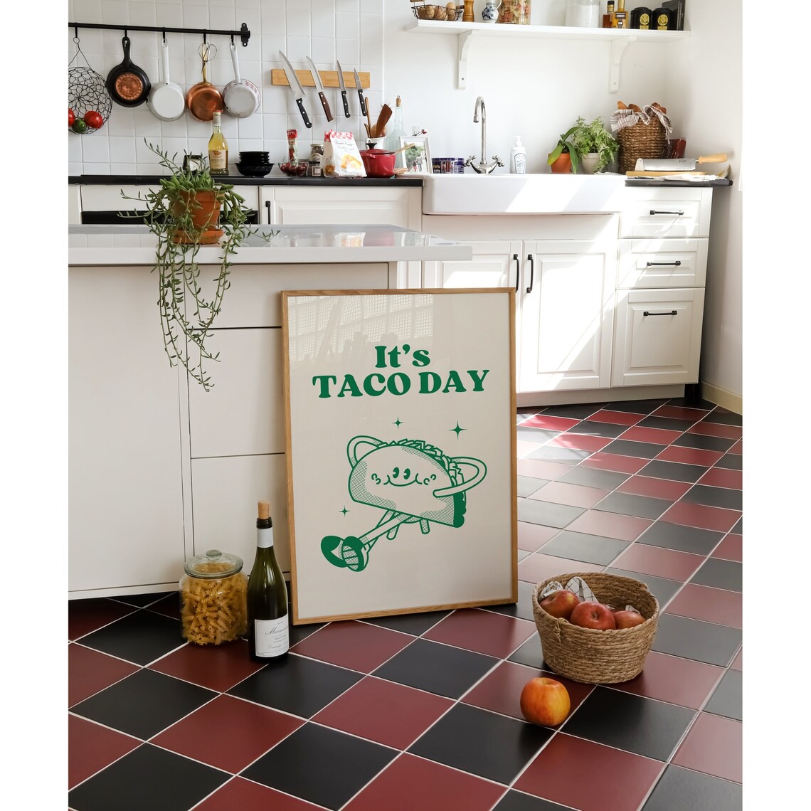 It's Taco Day Retro Green Taco Mascot Funny Foodie Kitchen Poster - Image 3