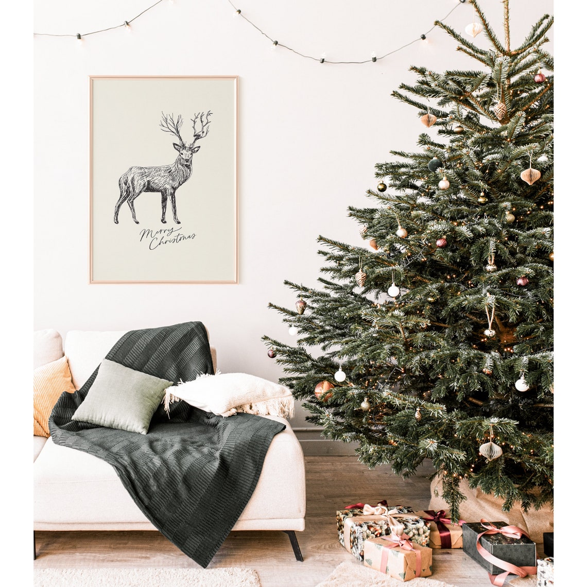Line Art Deer Sketch Merry Christmas Minimalist Holiday Poster - Image 3