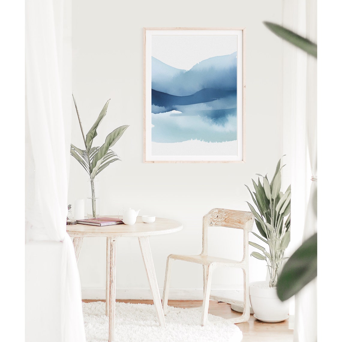 Blue Ombre Watercolor Waves Mountains Abstract Coastal Poster - Image 3