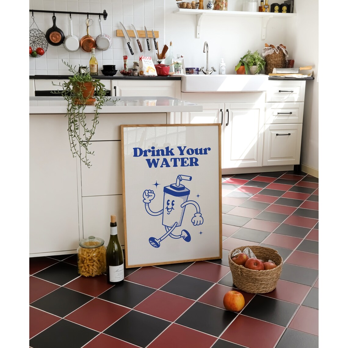 Retro Kitchen Wall Art Drink Your Water Poster Cute Kitchen Print Retro Kitchen Wall Decor Trendy Typography Art Instant - Image 3
