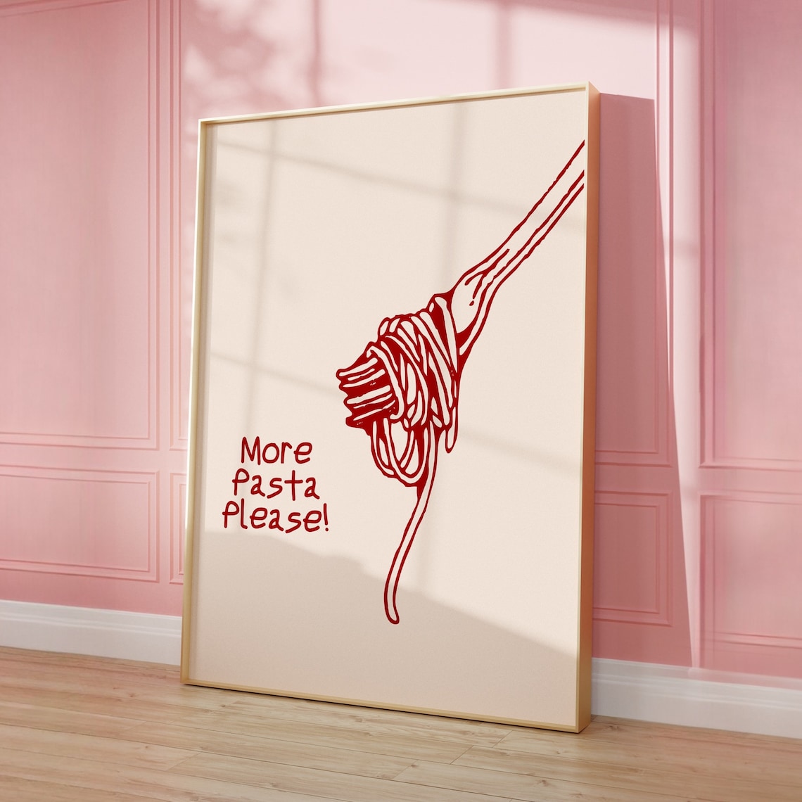 More Pasta Please Fork With Spaghetti Swirl Red Line Art Poster - Image 3