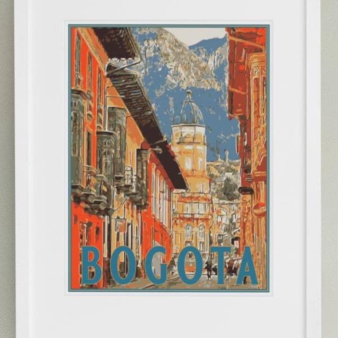 Bogota Colombia Colonial Street Cathedral Dome Vintage Travel Poster