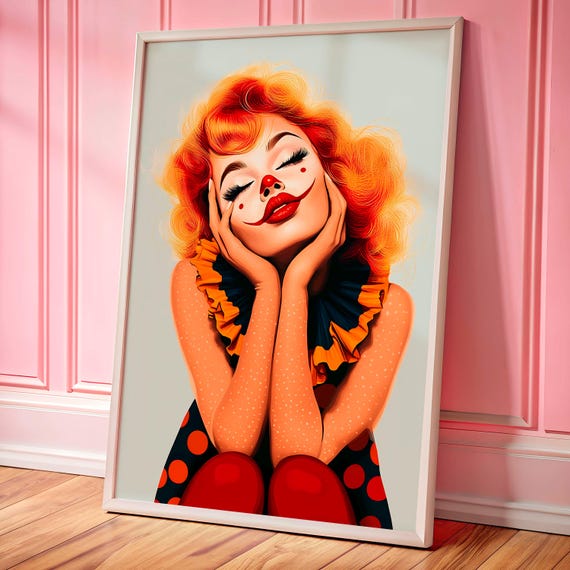 Dreamy Clowncore Poster Whimsical Dopamine Decor Wall Art Cute Maximalist Pop Print Vibrant Retro Clown