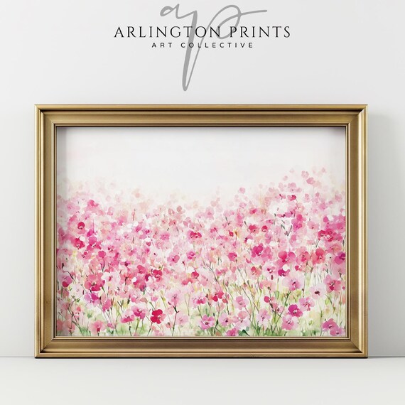 Pink Wildflower Meadow Watercolor Impressionist Floral Art Print