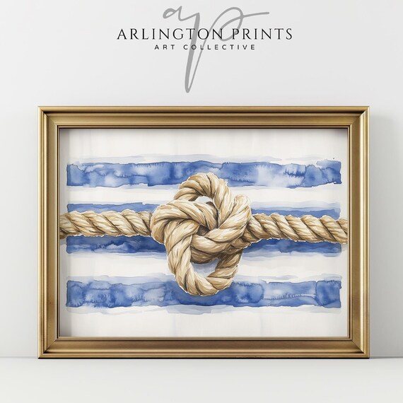 Sailor Knot Rope Watercolor Nautical Coastal Navy Stripes Poster