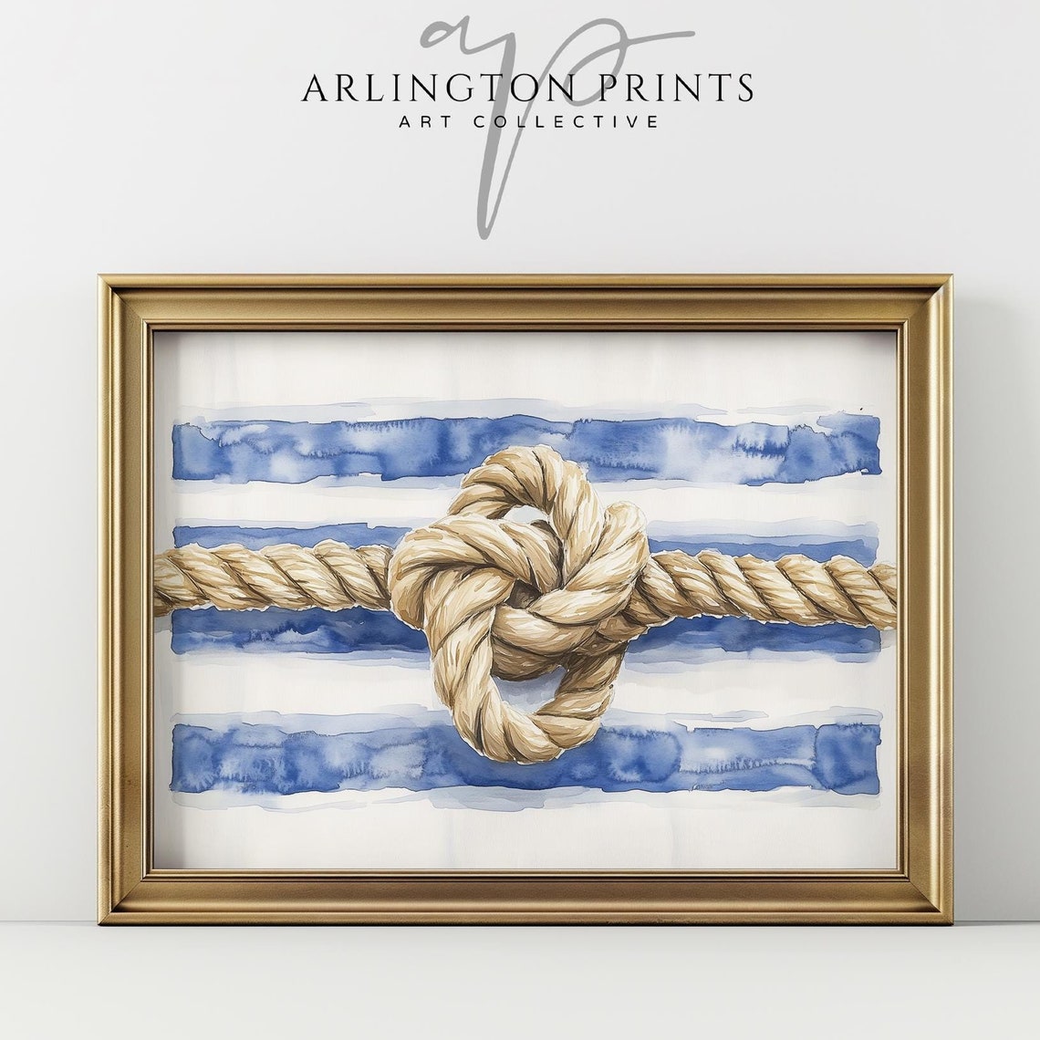 Sailor Knot Rope Watercolor Nautical Coastal Navy Stripes Poster