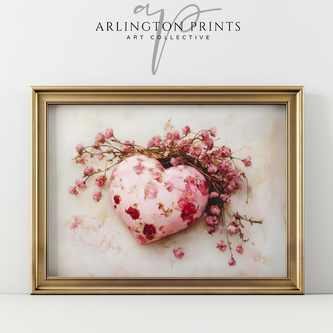 Pink Floral Heart with Baby's Breath Blossoms Romantic Valentine Print