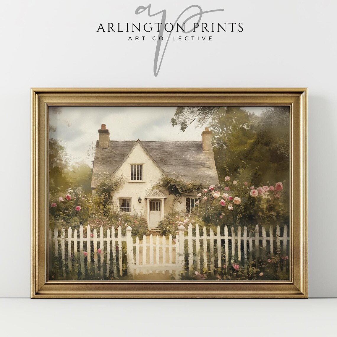 English Country Cottage Rose Garden White Picket Fence Poster