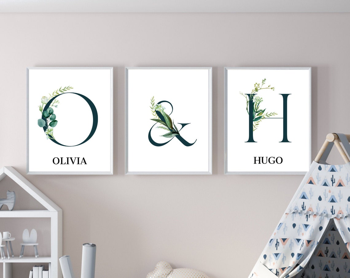Personalised Eucalyptus Initial Letter Name Nursery Poster Oliver - Image 3