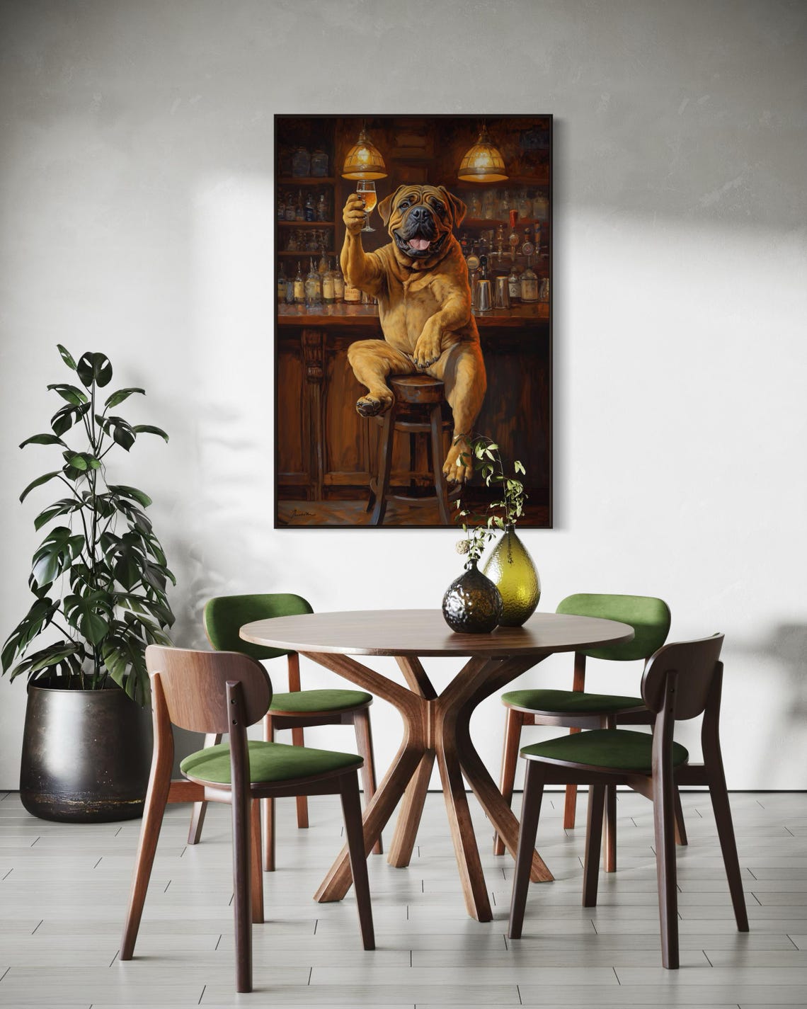 Mastiff Pub Dog Raising Beer Glass on Bar Stool Cheers Poster - Image 3