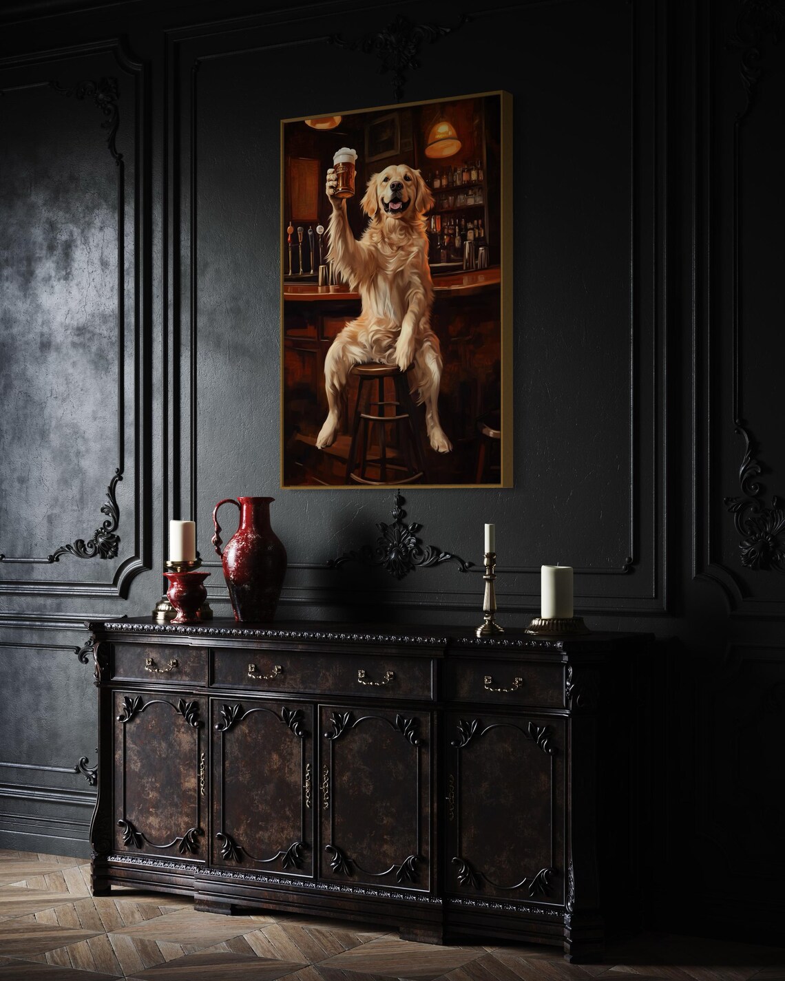 Golden Retriever Bar Dog Art Print, Rustic Tavern Decor - Image 3