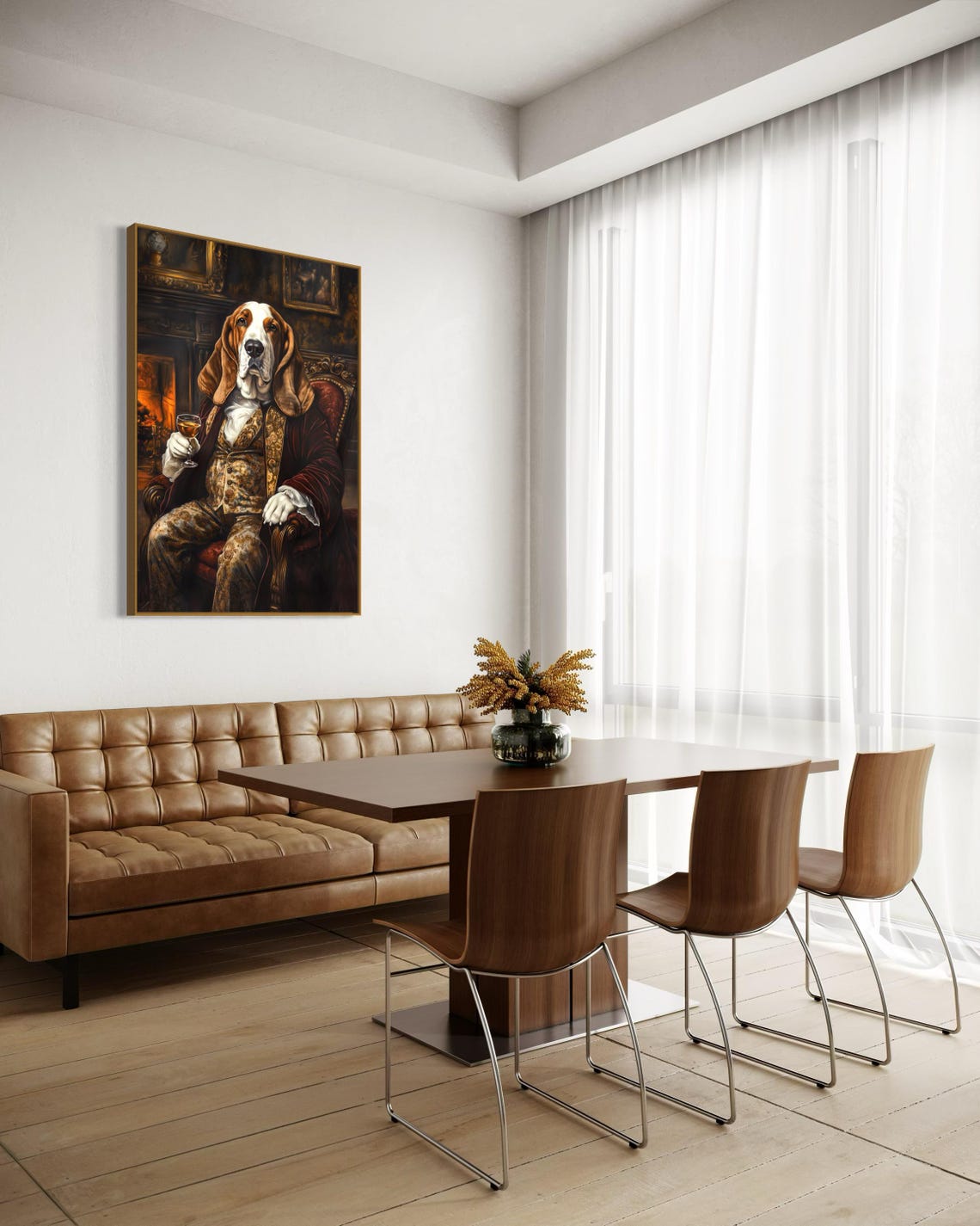 Regal Basset Hound Aristocrat in Velvet Robe Sipping Whiskey Poster - Image 2