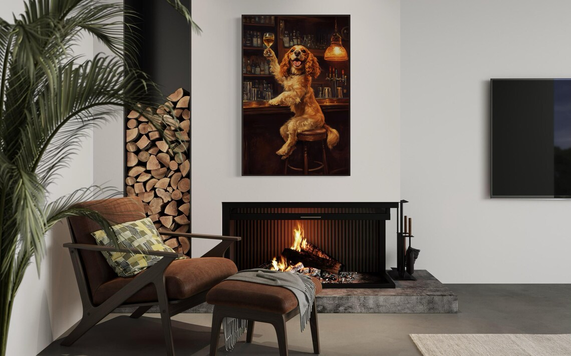 Cocker Spaniel Bar Art Print, Rustic Pub Decor - Image 4