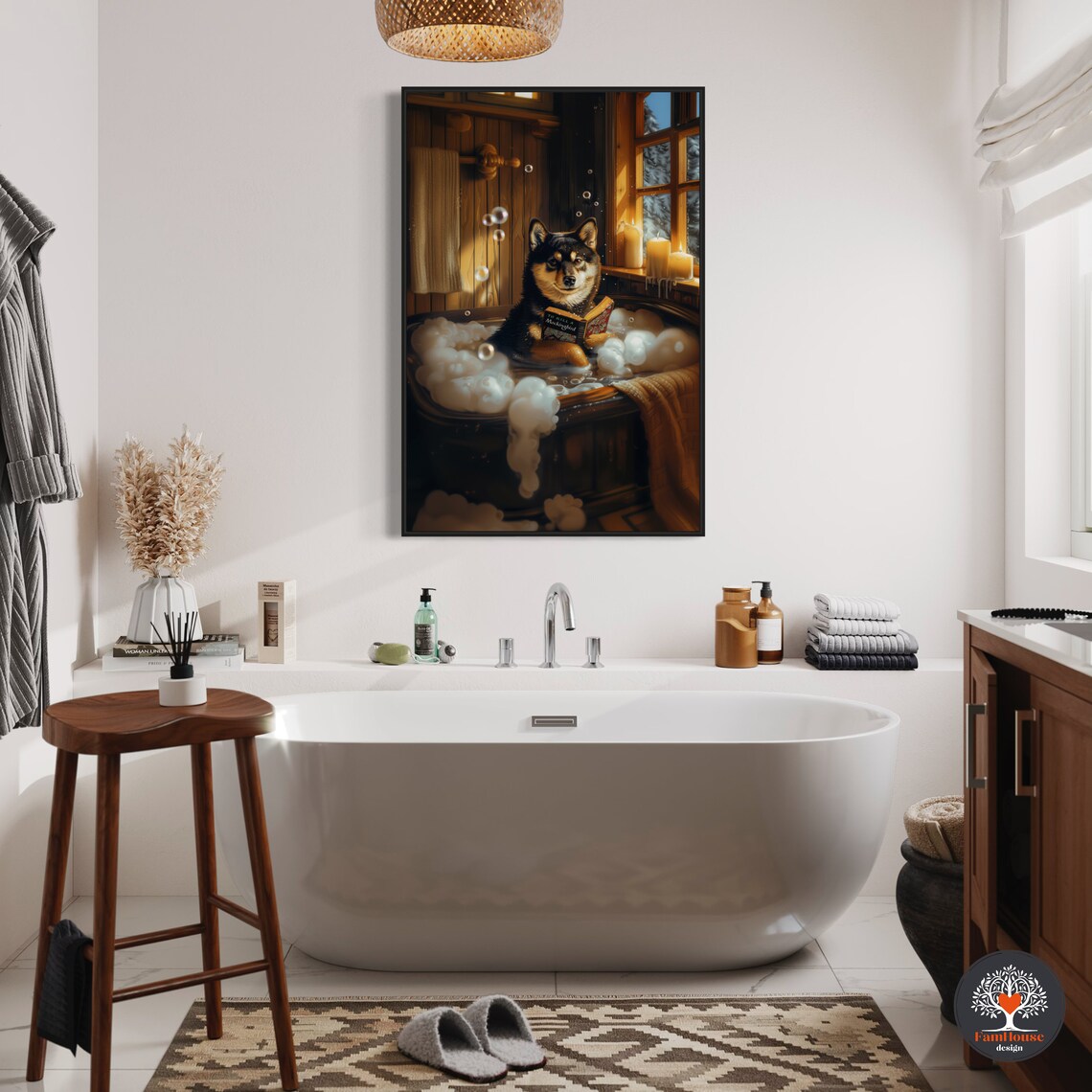 Personalized Shiba Inu Portrait, Rustic Bathroom Decor - Image 4
