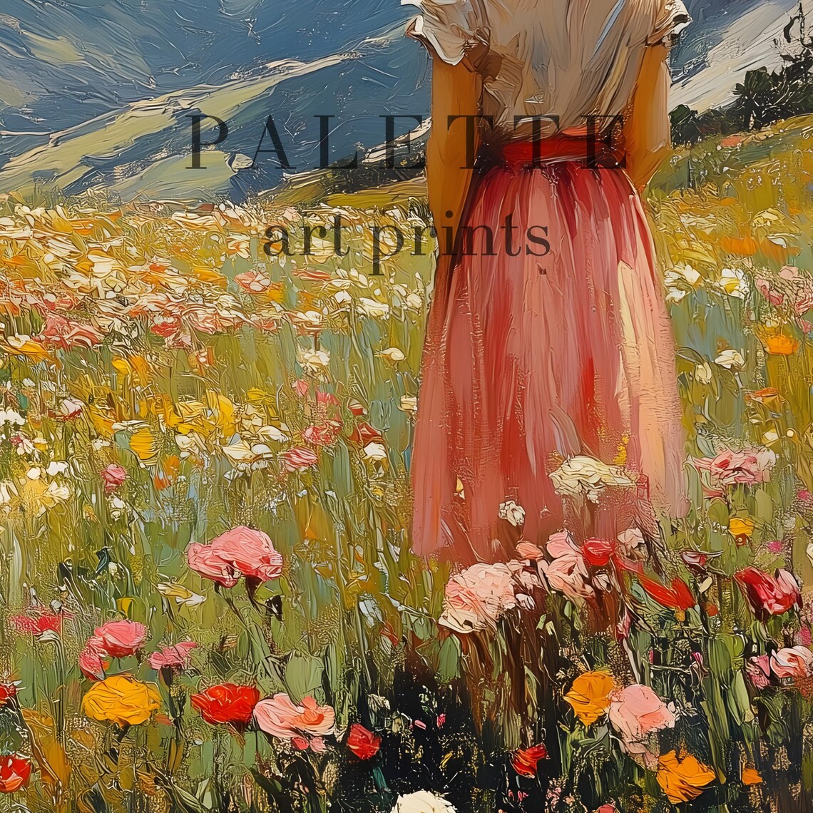 Mountain Meadow With Blooming Wildflowers, Spring Pastoral Landscape - Image 3