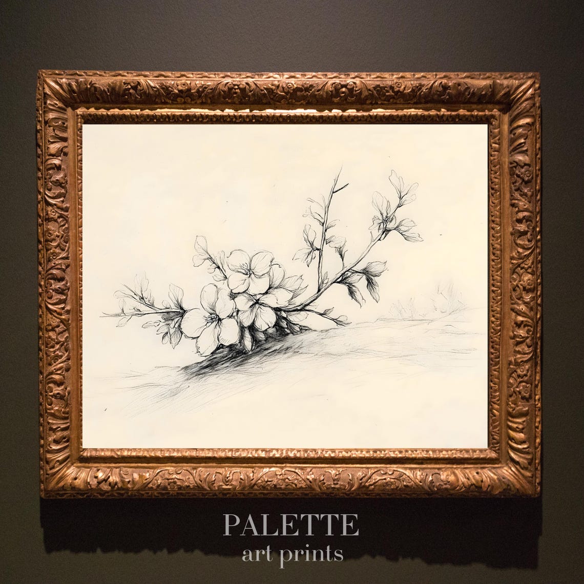 Delicate Flowering Blossom Branch Botanical Pencil Sketch Print - Image 3