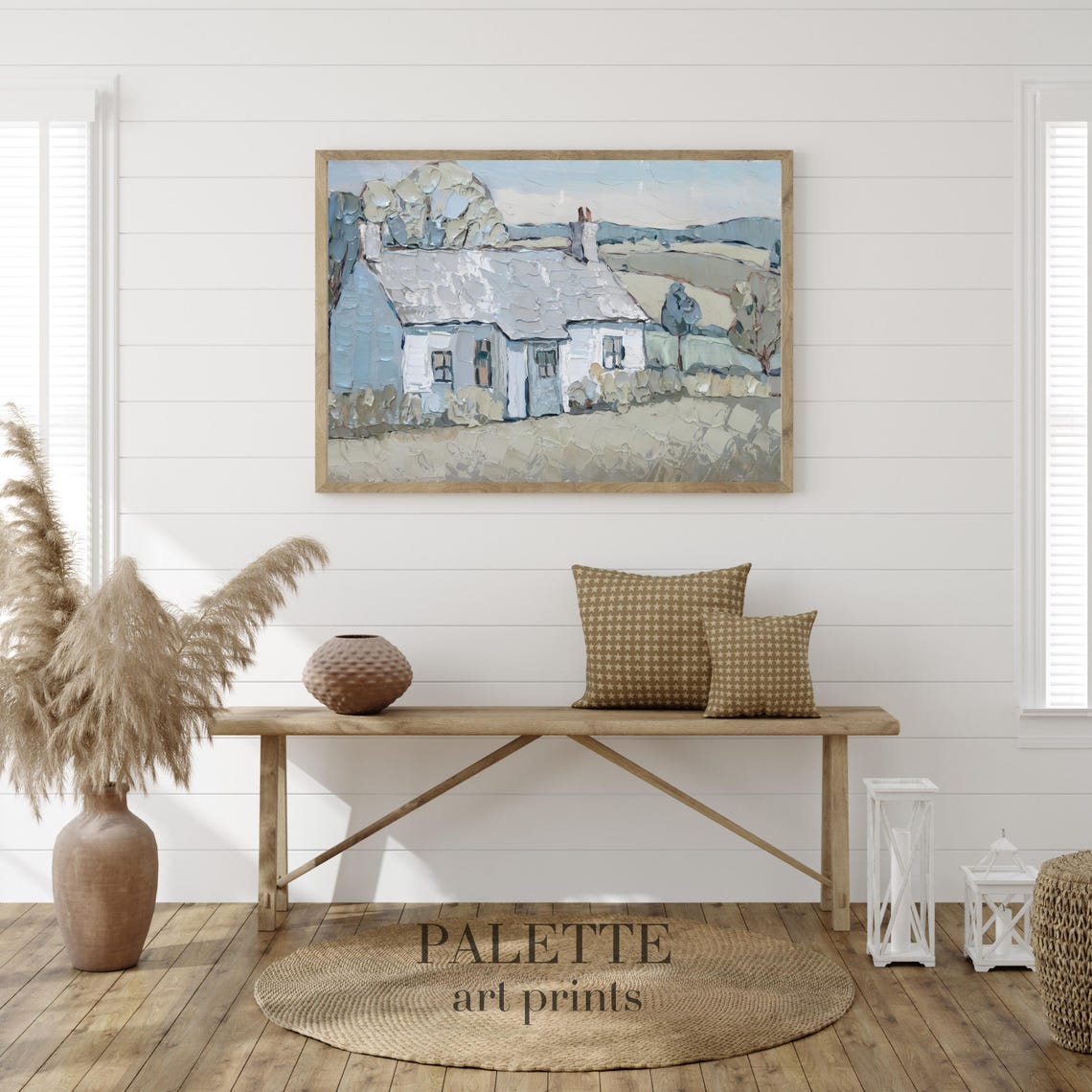 Rustic White Cottage Countryside Impasto Painting Cozy Wall Poster - Image 2