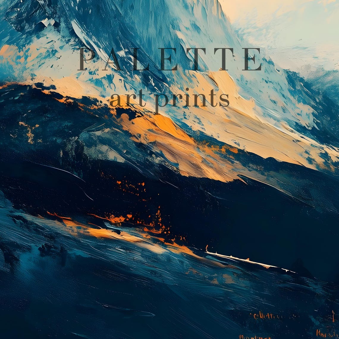 Alpine Peaks Sunset Blue and Gold Mountain Landscape Wall Poster - Image 3