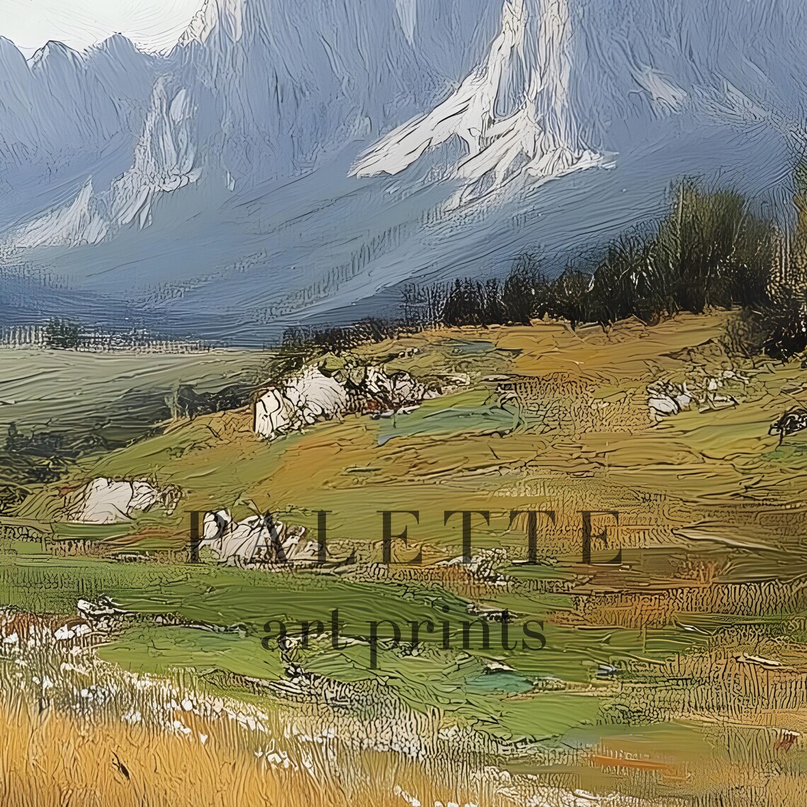 Mountain Meadow With Daisies, Scenic Landscape Art - Image 2