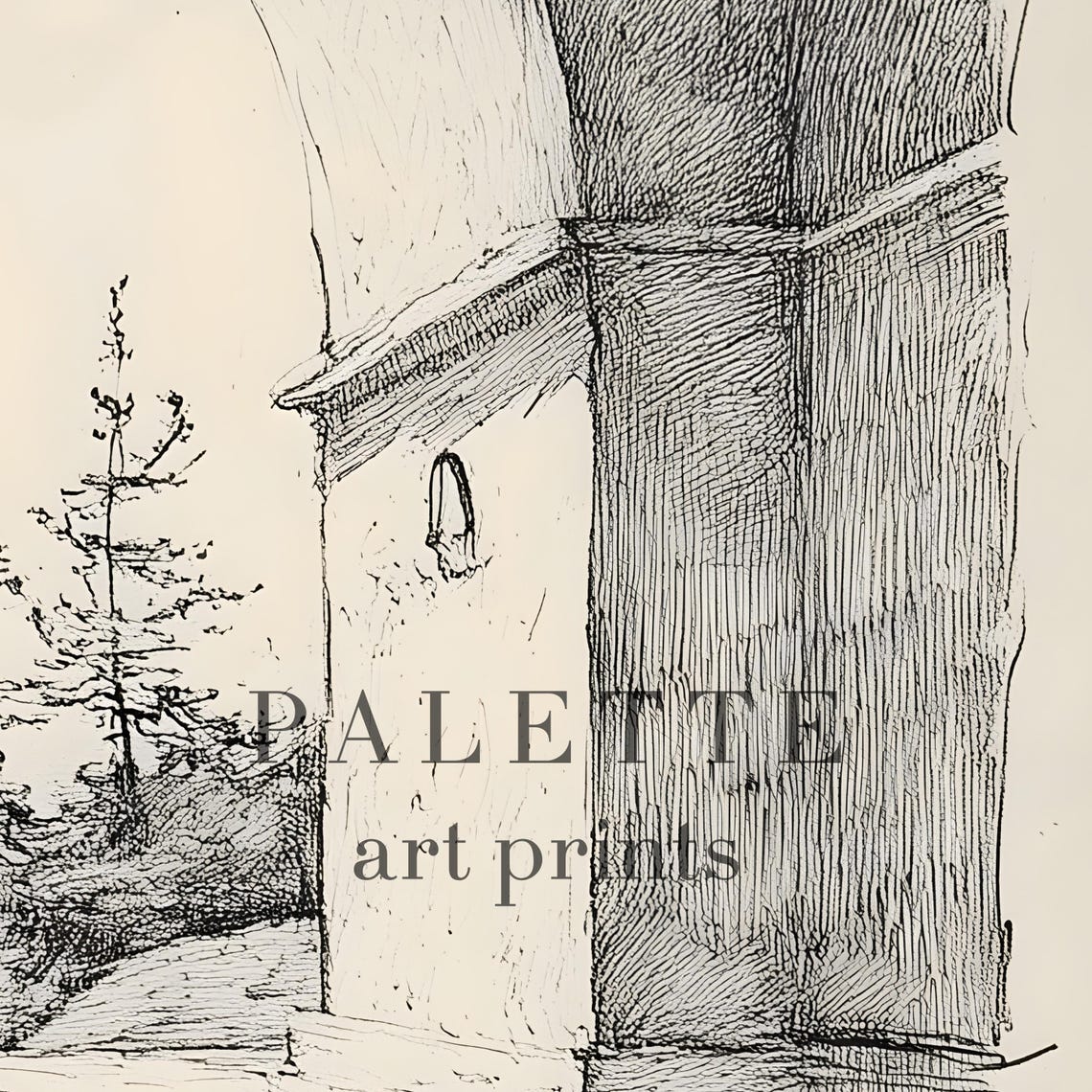 Old Stone Archway Overlooking the Landscape Pencil Sketch Wall Art - Image 2