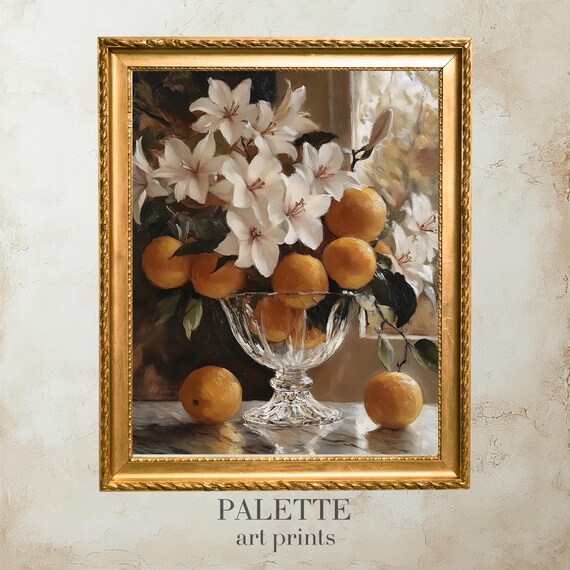 Vintage Oranges Art Print Oranges And Lilies Art Modern Wall Art Kitchen Wall Decor Cute Orange Print Artwork Frt013