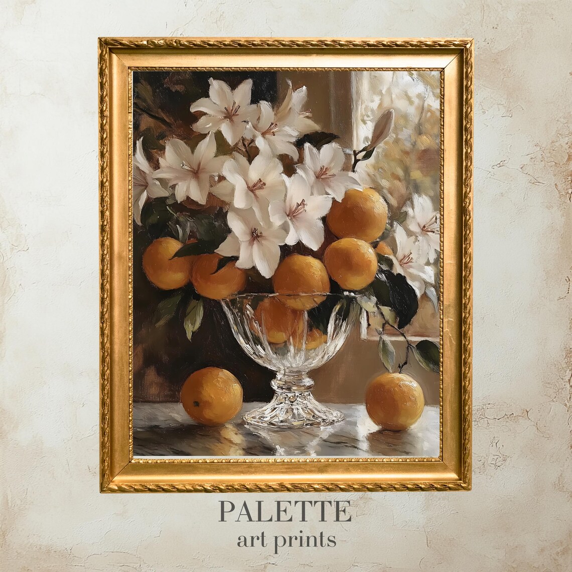 Orange White Lily Crystal Bowl Vintage Fruit Floral Art Print