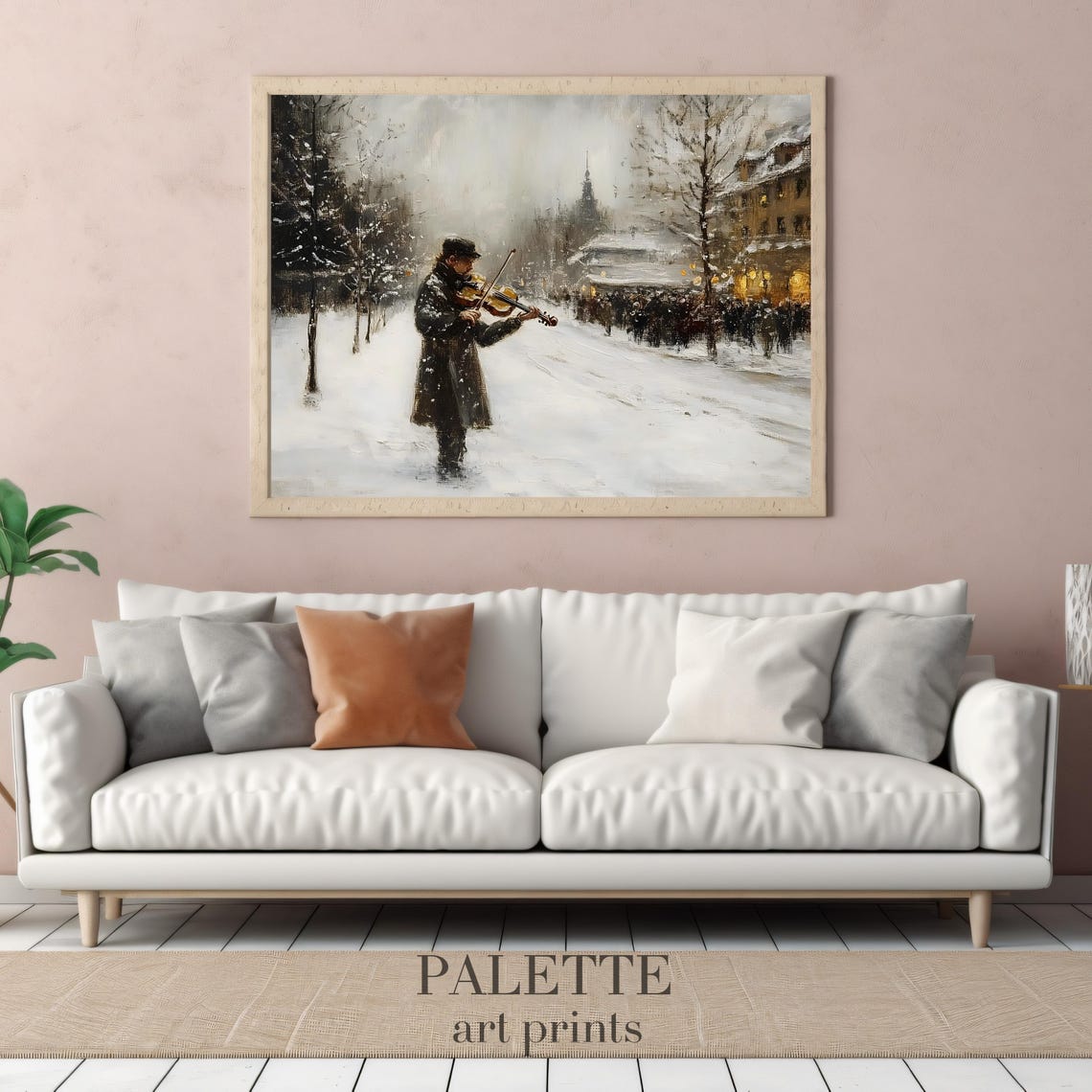Elegant Violinist Playing on Snowy City Street Winter Music Poster - Image 3