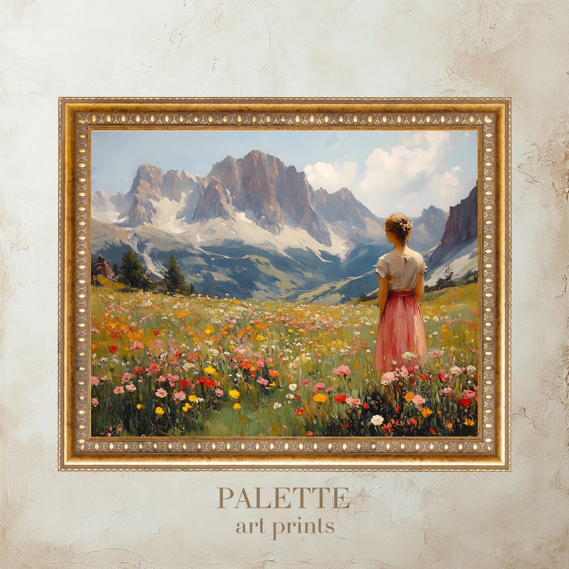 Mountain Meadow With Blooming Wildflowers, Spring Pastoral Landscape