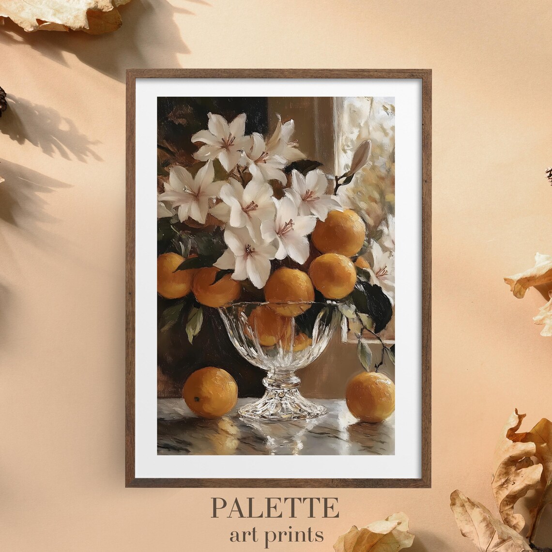 Orange White Lily Crystal Bowl Vintage Fruit Floral Art Print - Image 3