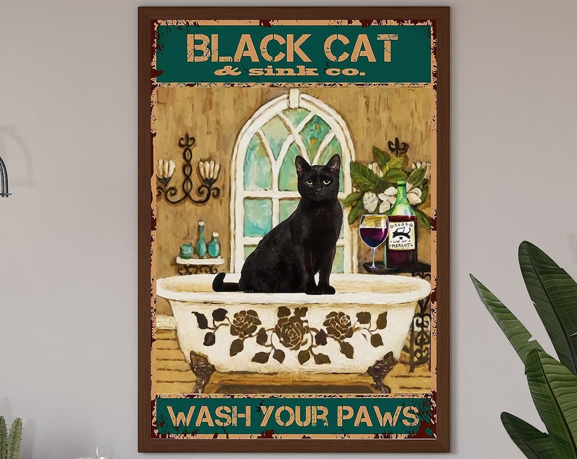 Black Cat Sink Co Wash Your Paws Art Print