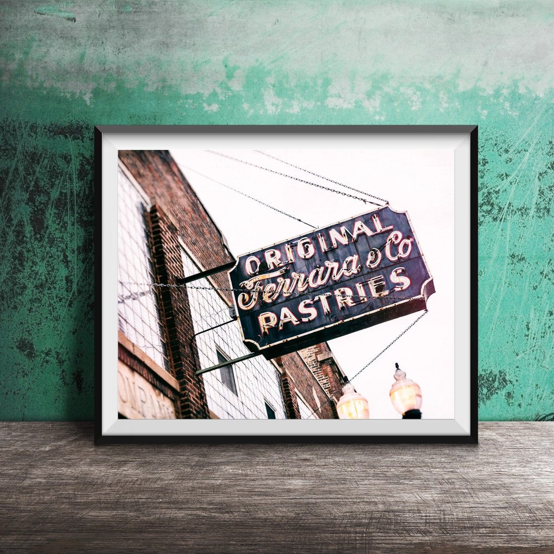 Original Ferrara and Co Pastries Vintage Hanging Sign Poster