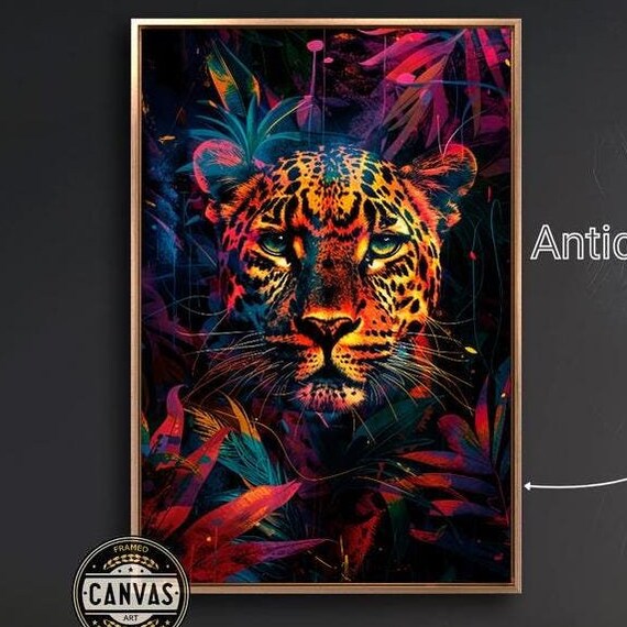 Neon Leopard In Psychedelic Jungle Bold Electric Wildlife Art Poster