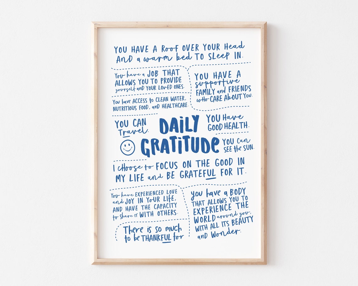 Daily Gratitude Blue Hand Lettered Positivity Wall Decor Poster - Image 3