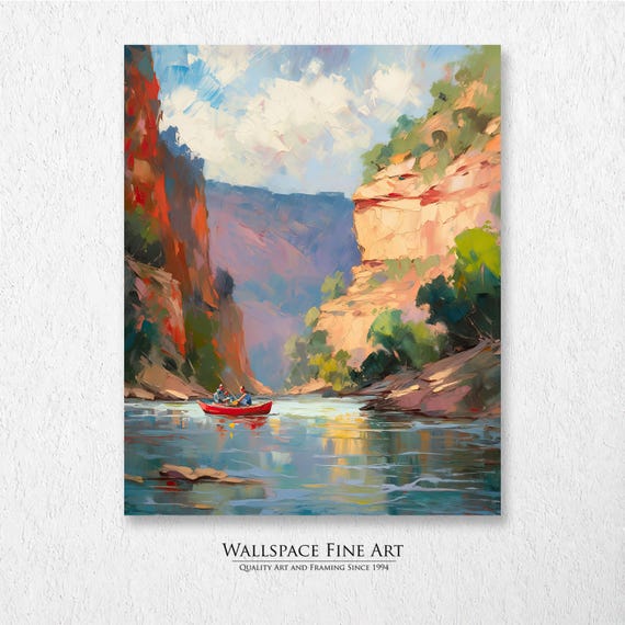 Fishing On River Canyon Landscape Painting Wall Art Dcor Print Wallspace Fine 30027