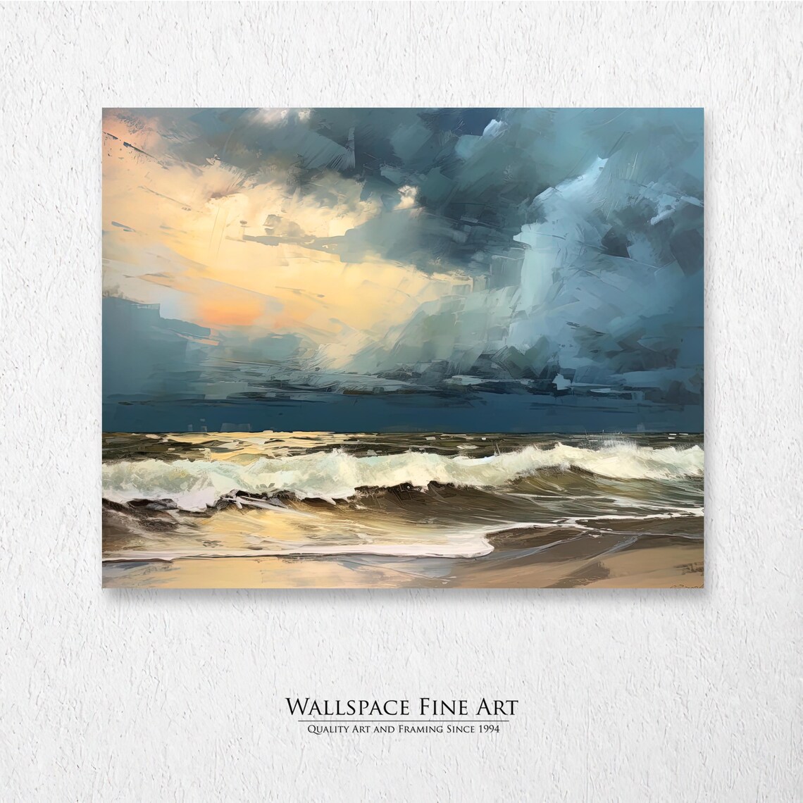 Impressionist Stormy Sea Golden Sunset Waves Old World Art Print