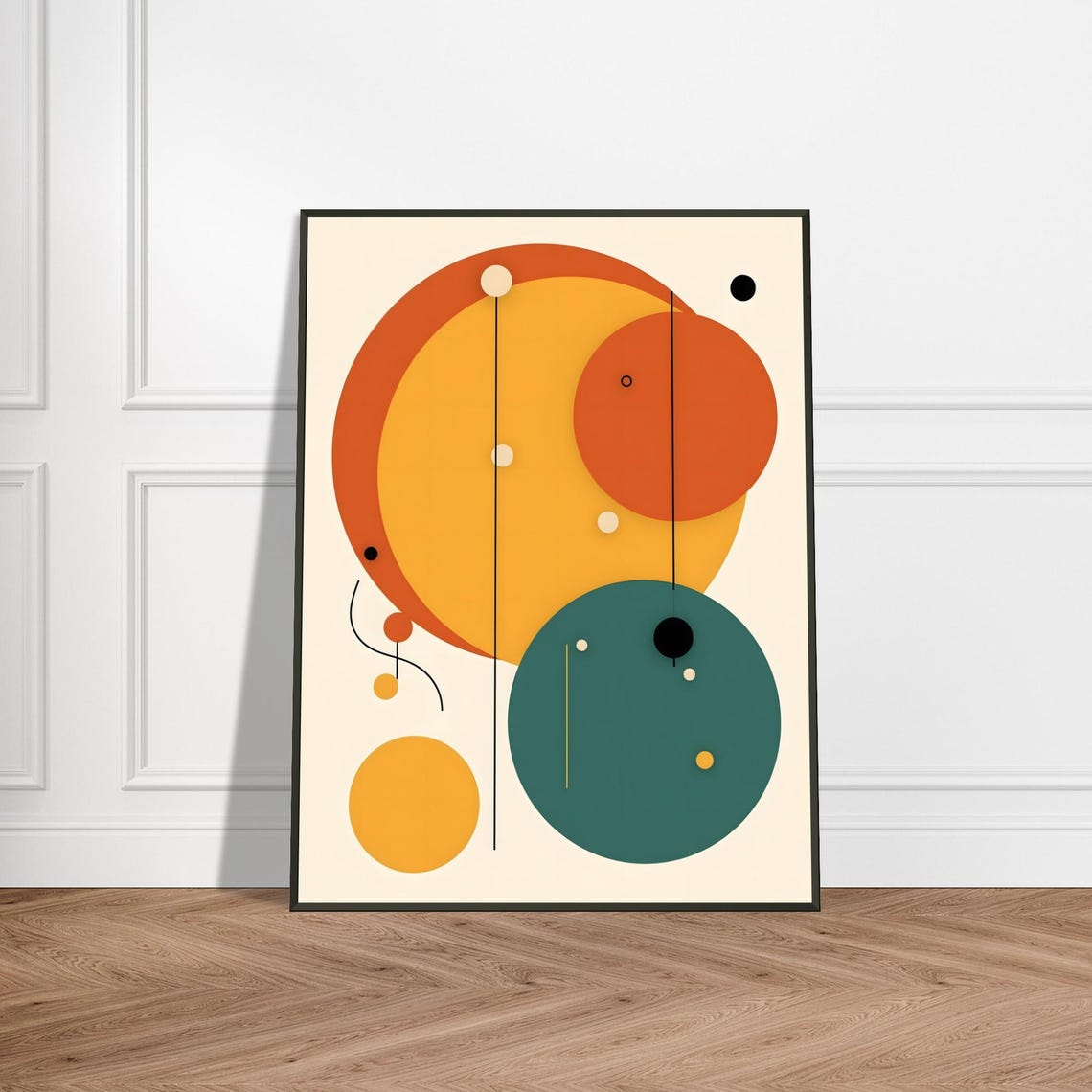 Mid Century Abstract Geometric Circles in Orange and Green Art Poster
