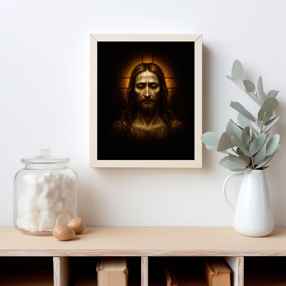Serene Contemplation Illuminated Figure In Prayer With Themes Of Sacrifice And Suffering Art Print