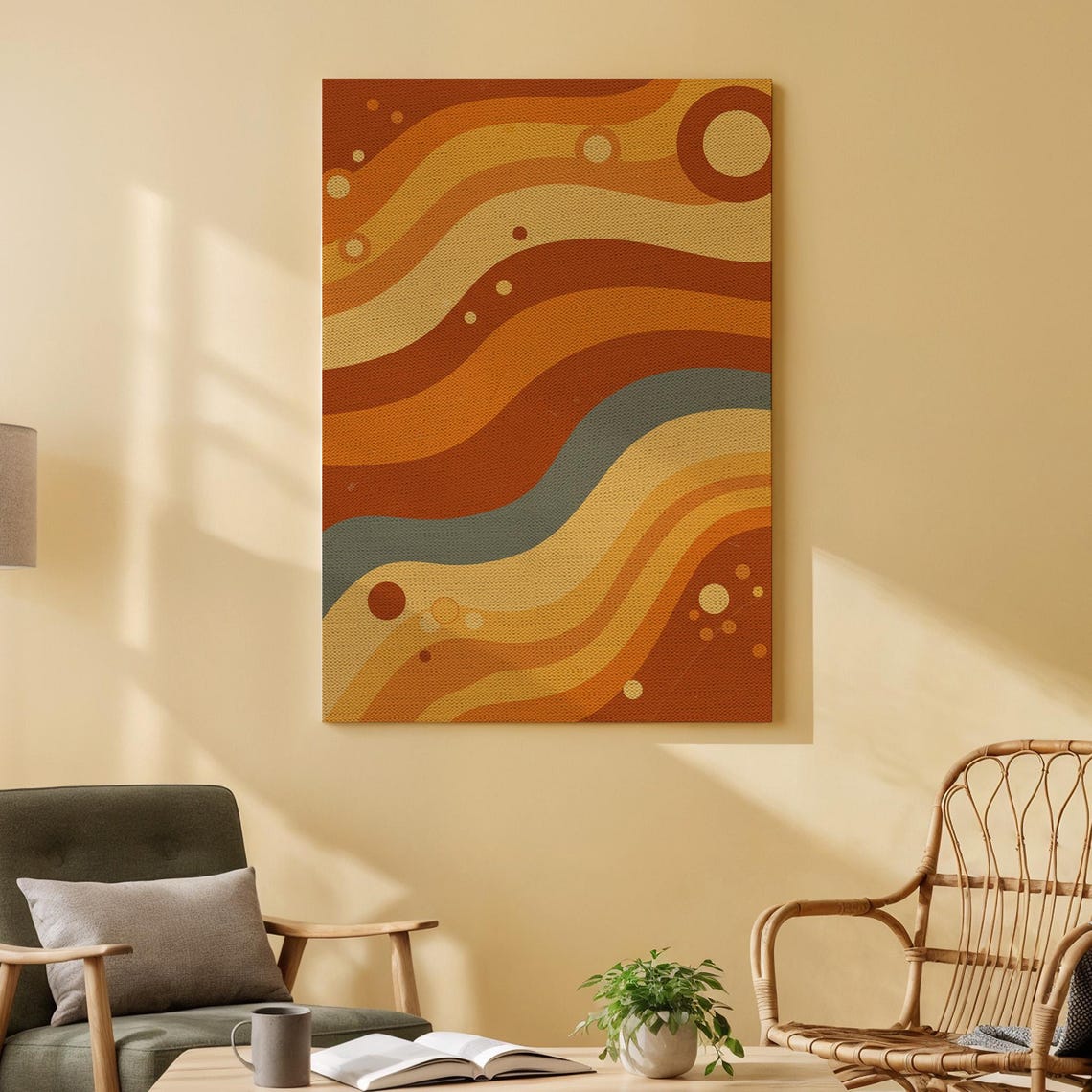 Retro 70s Wavy Lines Abstract Burnt Orange Earth Tone Wall Art