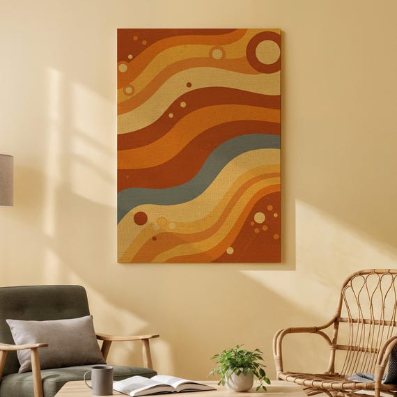 Retro Wave Canvas Wall Art Abstract Geometric Print Colorful 70s Inspired For Living Room Bedroom Office Or Creative Studio